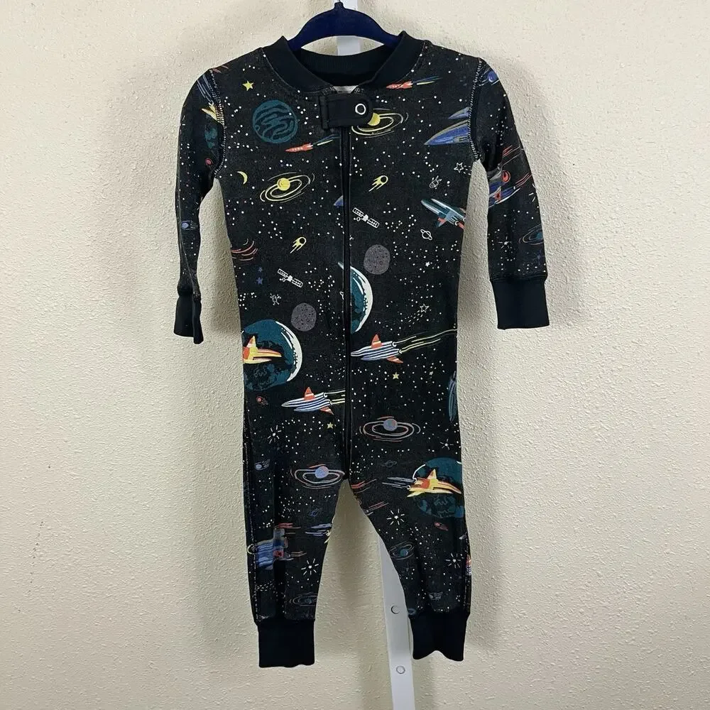Hanna Andersson Retro Space Print One Piece Pajamas Baby 12-18M Organic Cotton